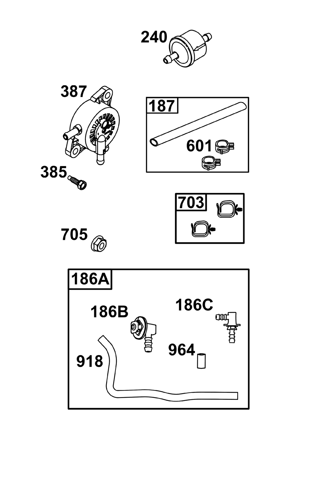 Fuel Supply Group Diagram and Parts List for 44N677-0076-G1 400000 - 699999 Briggs and Stratton Engine